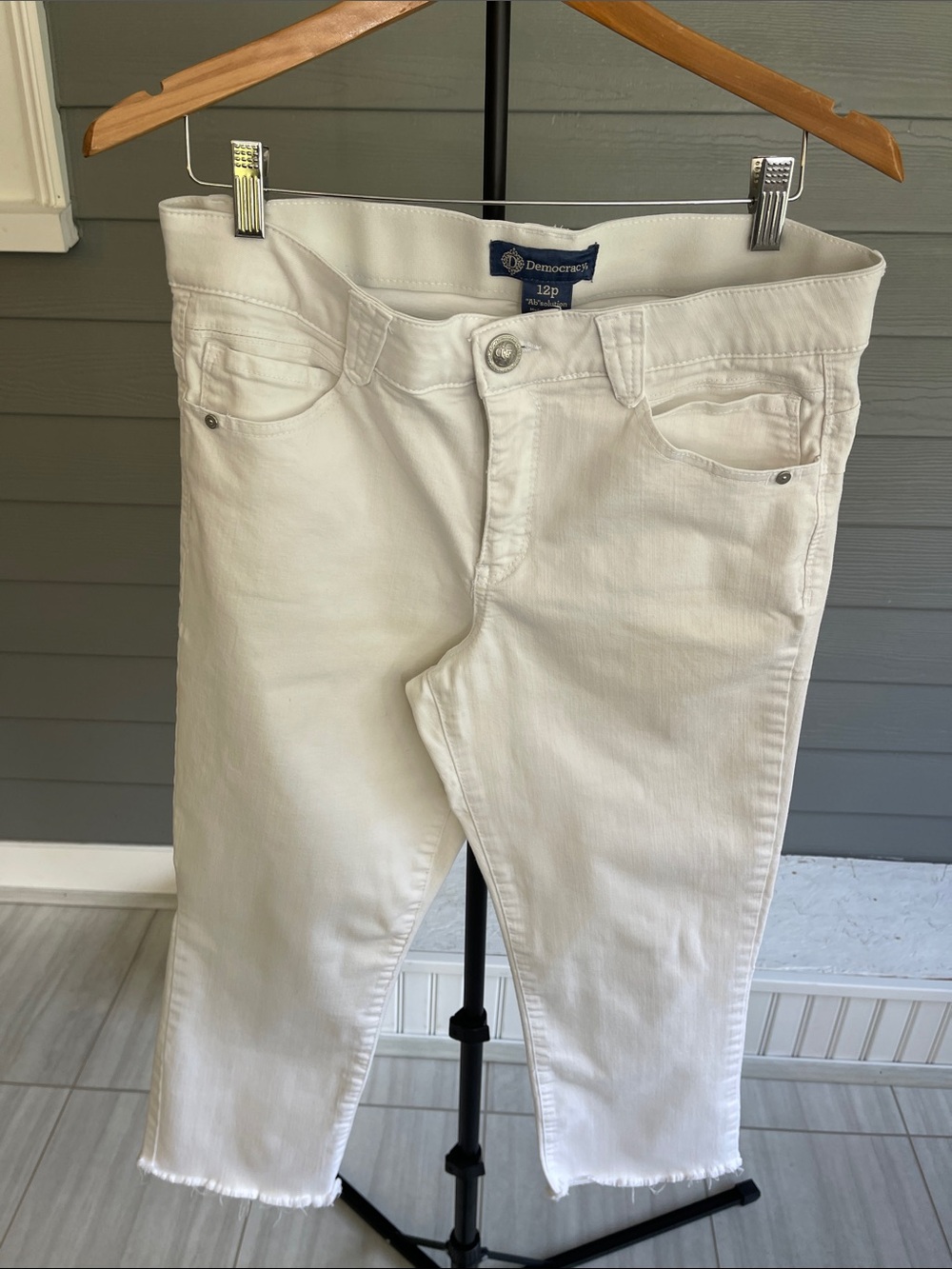 Democracy White Straight Leg Raw Hem Jeans